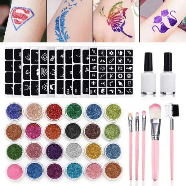 Semi-permanent Small Tattoo 24 Glitter Colors Sets - Image 2