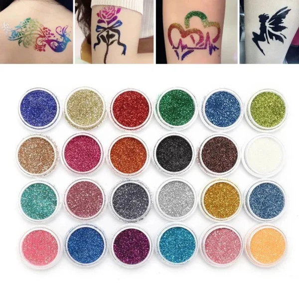Semi-permanent Small Tattoo 24 Glitter Colors Sets - Image 3