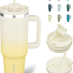 40 Oz Tumbler with Handle Insulated Tumblers with Lid and Straw Stainless Steel Thermal Cup,Lemon